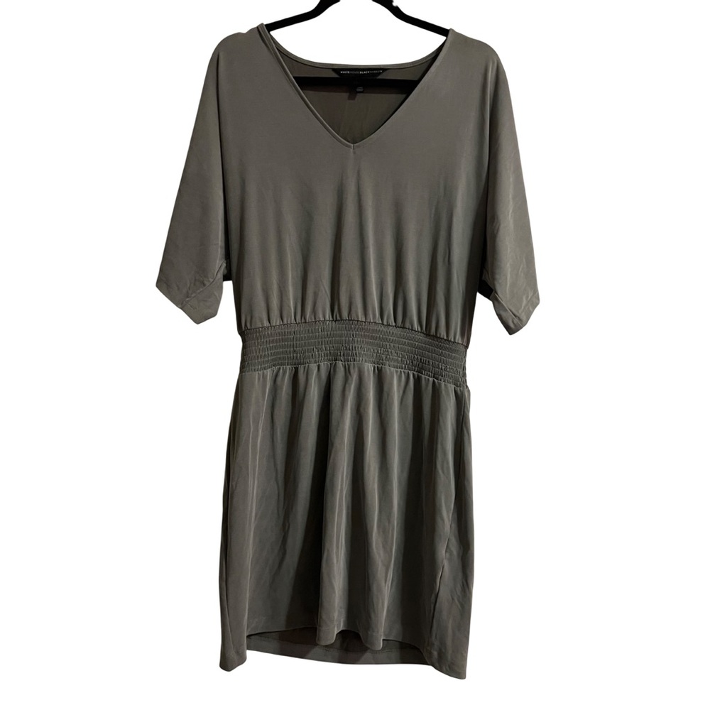 White House Black Market Stone Gray Kimono Sleeve Smock Waist Dress Size Medium